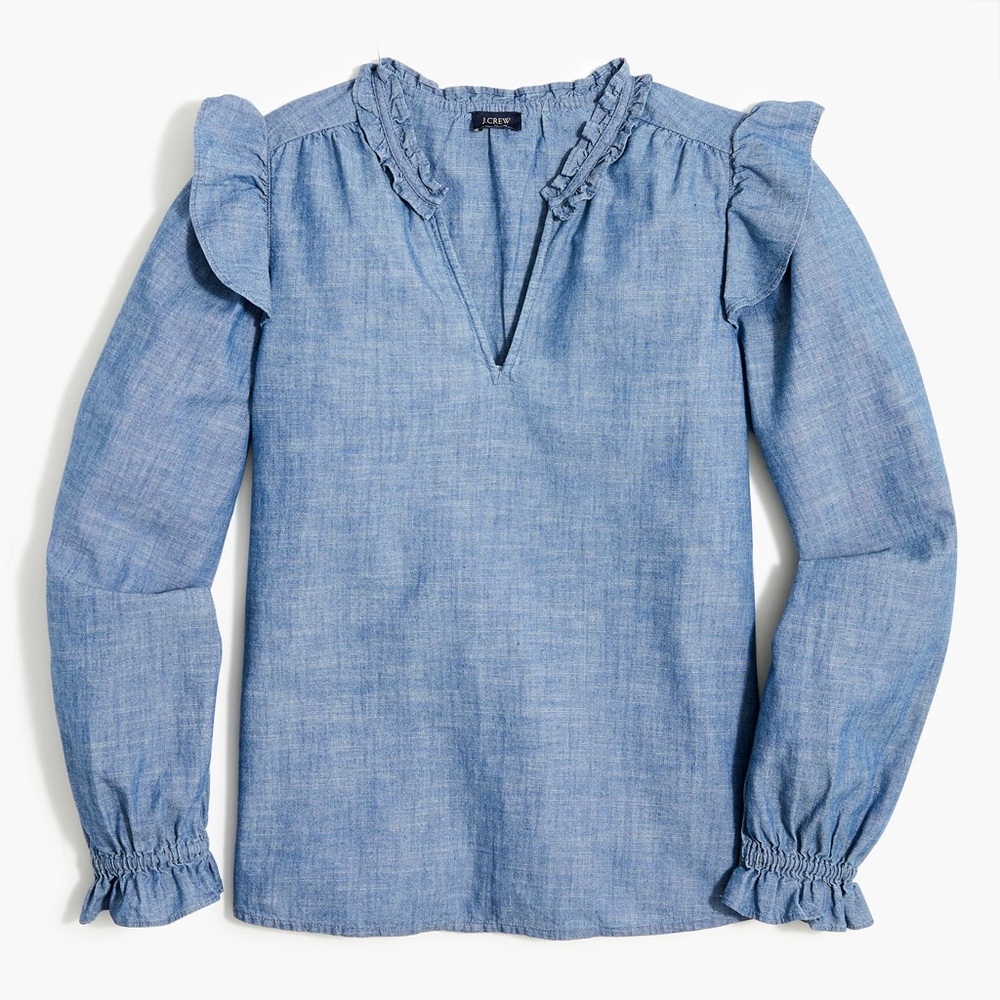 J. Crew Factory Chambray ruffle-collar top, size XXL